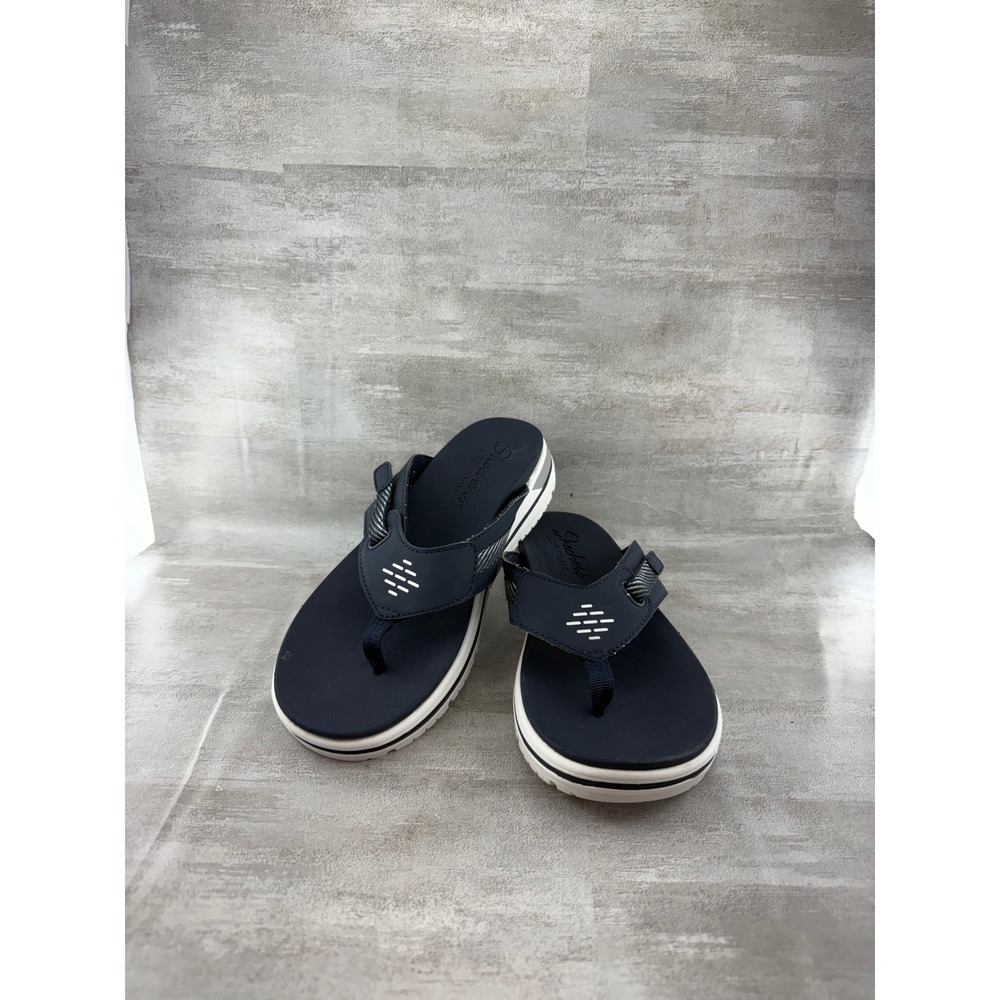 Skechers Luxe Foam Navy Grey Thong Sandals Women Sz 9 163203 Sporty Flip Flops